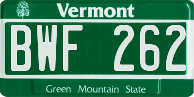 VT license plate BWF262