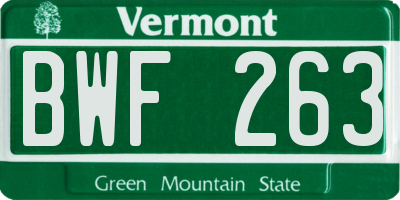 VT license plate BWF263