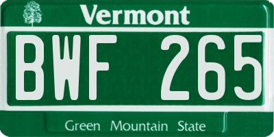 VT license plate BWF265