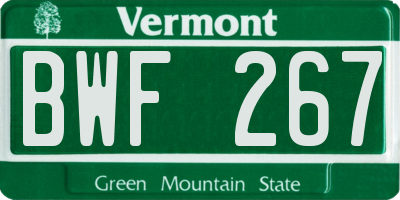 VT license plate BWF267