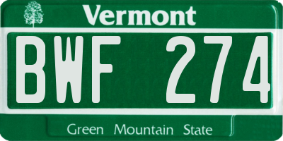 VT license plate BWF274