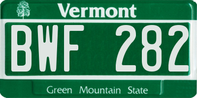 VT license plate BWF282
