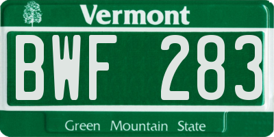VT license plate BWF283