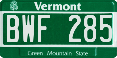 VT license plate BWF285