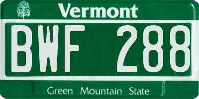 VT license plate BWF288