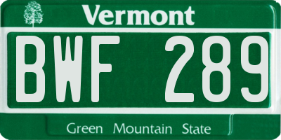 VT license plate BWF289