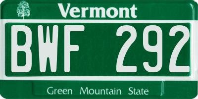 VT license plate BWF292