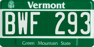 VT license plate BWF293