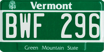 VT license plate BWF296