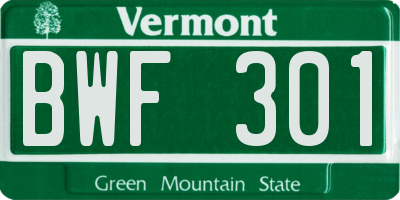 VT license plate BWF301