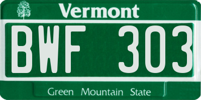 VT license plate BWF303