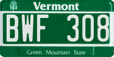 VT license plate BWF308