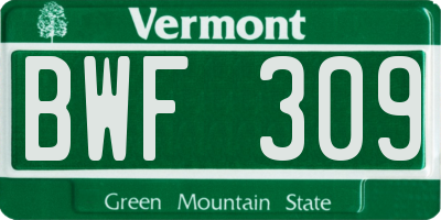 VT license plate BWF309