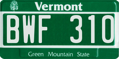 VT license plate BWF310