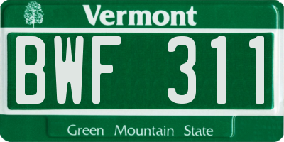 VT license plate BWF311