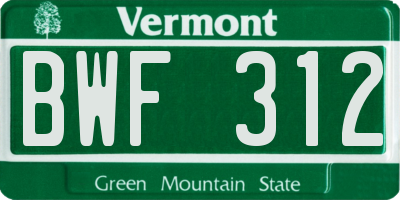 VT license plate BWF312