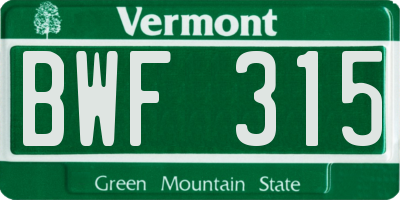 VT license plate BWF315