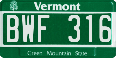 VT license plate BWF316