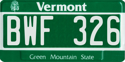 VT license plate BWF326