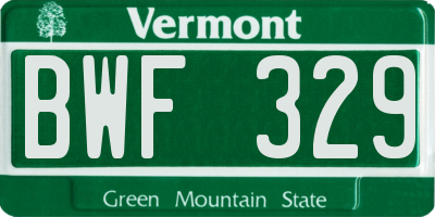 VT license plate BWF329