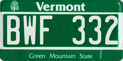 VT license plate BWF332