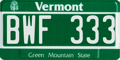 VT license plate BWF333