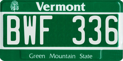 VT license plate BWF336