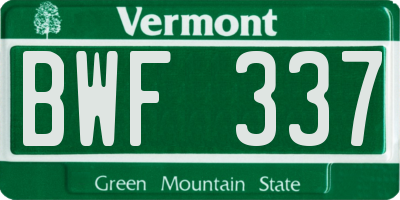 VT license plate BWF337