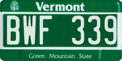 VT license plate BWF339