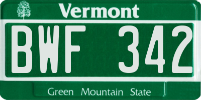 VT license plate BWF342
