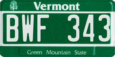 VT license plate BWF343