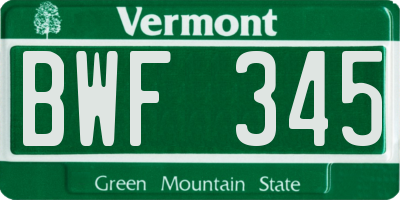 VT license plate BWF345
