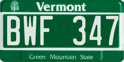 VT license plate BWF347
