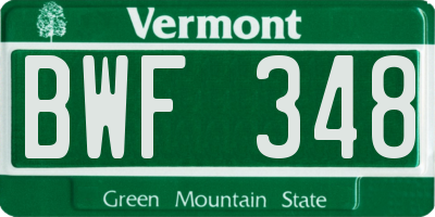 VT license plate BWF348