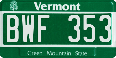 VT license plate BWF353