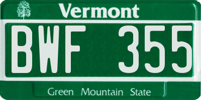 VT license plate BWF355