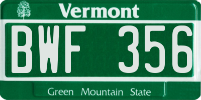 VT license plate BWF356