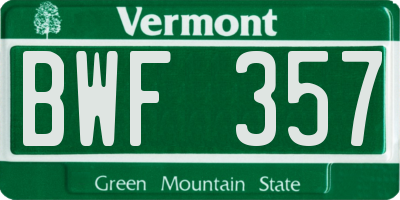 VT license plate BWF357
