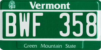 VT license plate BWF358