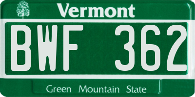 VT license plate BWF362