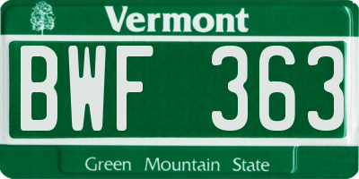 VT license plate BWF363
