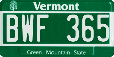 VT license plate BWF365