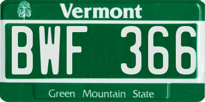 VT license plate BWF366
