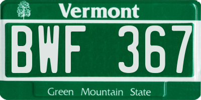 VT license plate BWF367