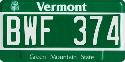 VT license plate BWF374