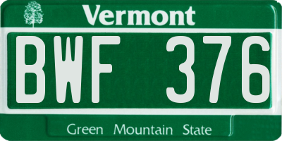 VT license plate BWF376