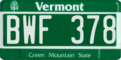 VT license plate BWF378