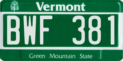 VT license plate BWF381
