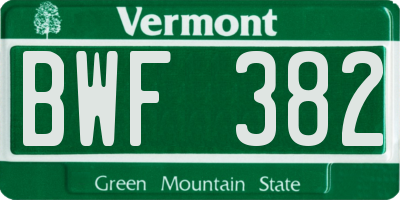 VT license plate BWF382