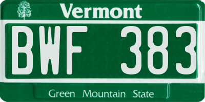 VT license plate BWF383